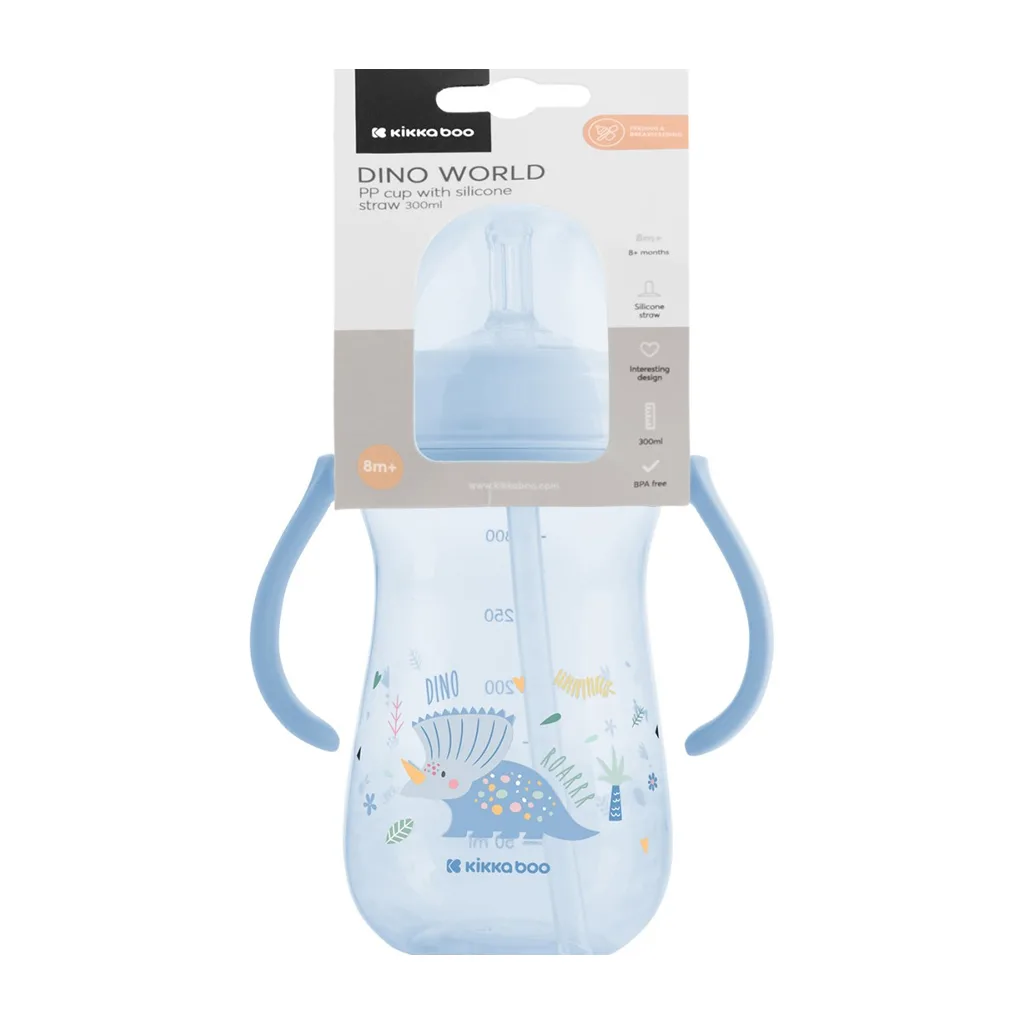 لیوان آبمیوه خوری کیکابو نی دار مدل Dino World دسته دار 300میل Kikkaboo