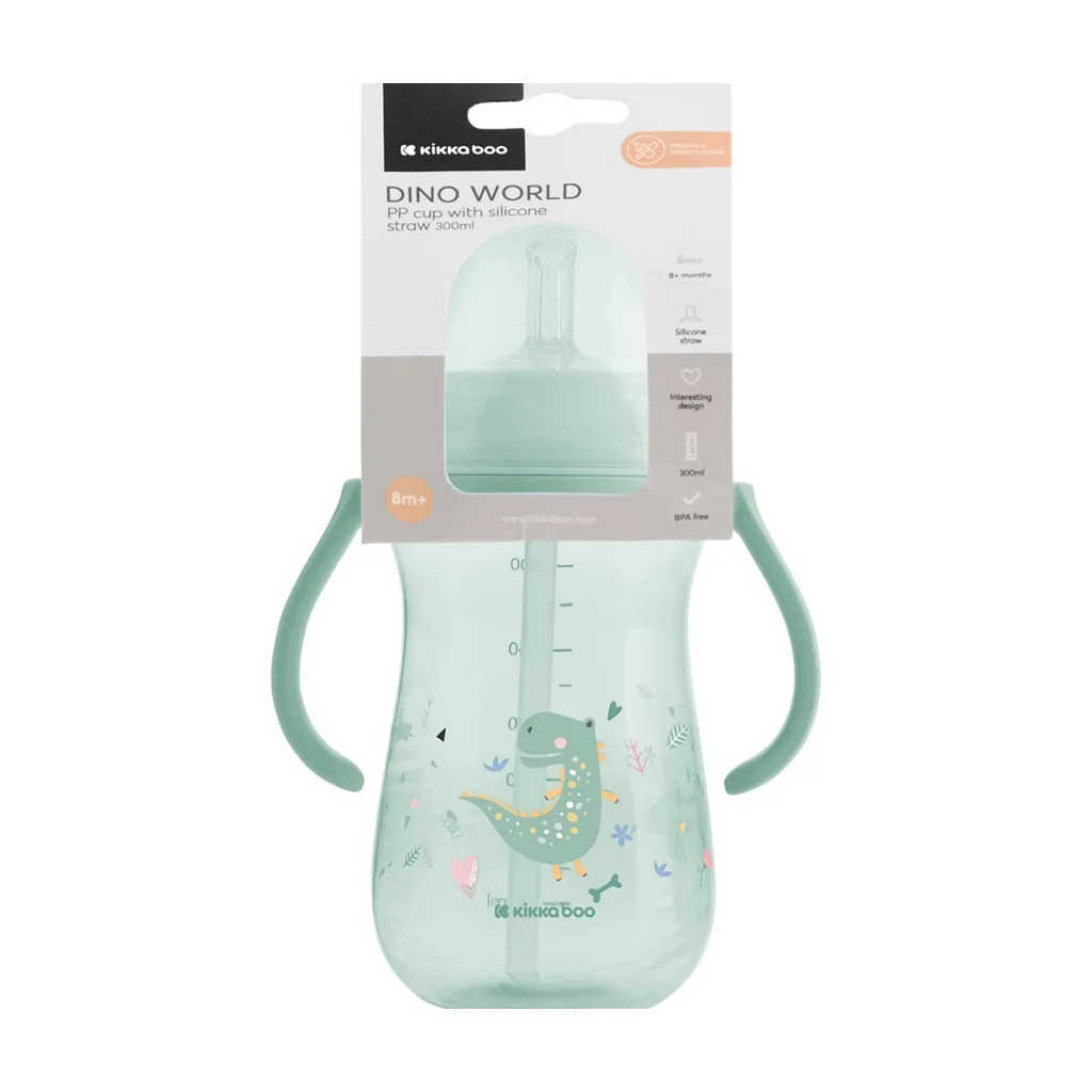 لیوان آبمیوه خوری کیکابو نی دار مدل Dino World دسته دار 300میل Kikkaboo