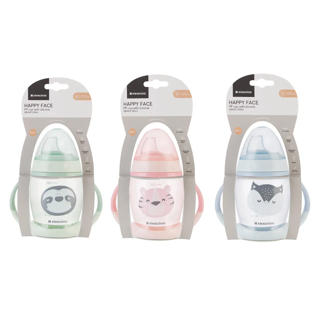 لیوان آبمیوه خوری کیکابو سرسیلیکونی Happy Face دسته دار 200میل Kikkaboo