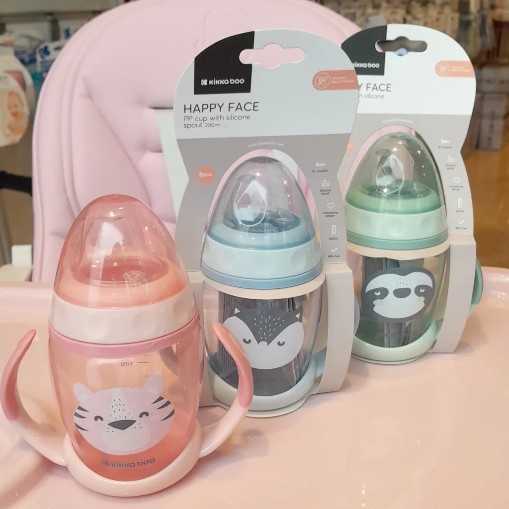 لیوان آبمیوه خوری کیکابو سرسیلیکونی Happy Face دسته دار 200میل Kikkaboo