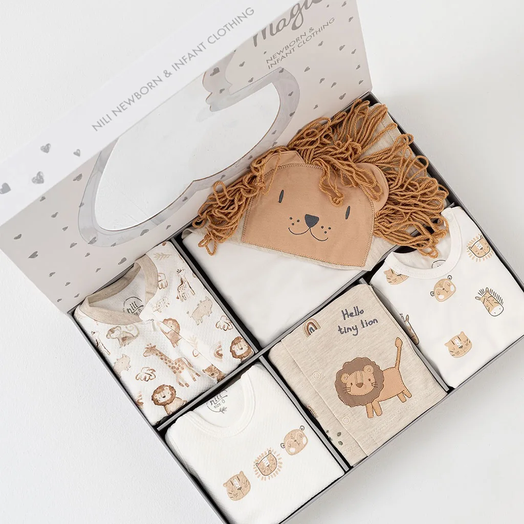 سرویس 13تکه نیلی جعبه ای آمازون شیرجنگل Hello Tiny Lion سفید کرم Nili