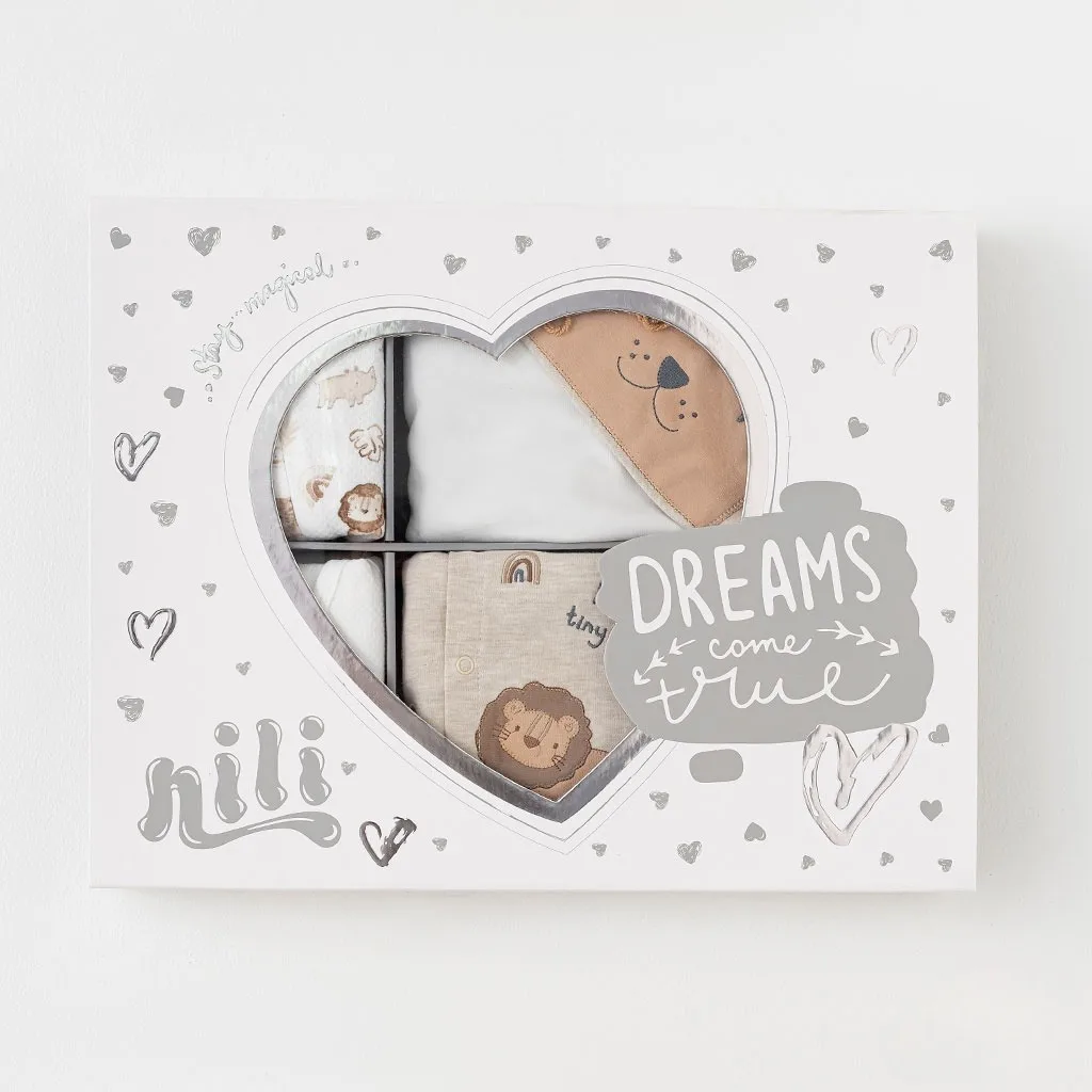 سرویس 13تکه نیلی جعبه ای آمازون شیرجنگل Hello Tiny Lion سفید کرم Nili