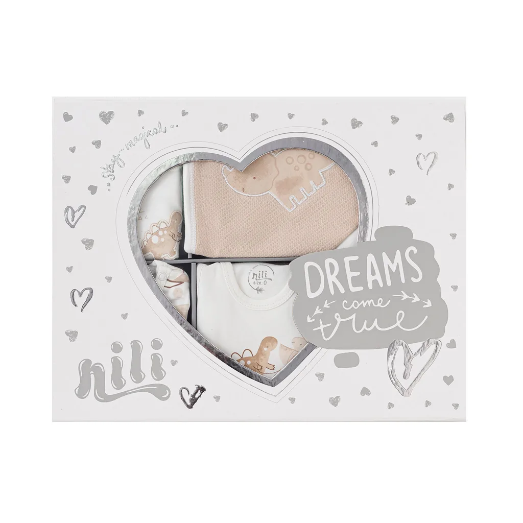 سرویس 13تکه جعبه ای پنبه دایناسور DinoSaur سفید کرم نیلی Nili