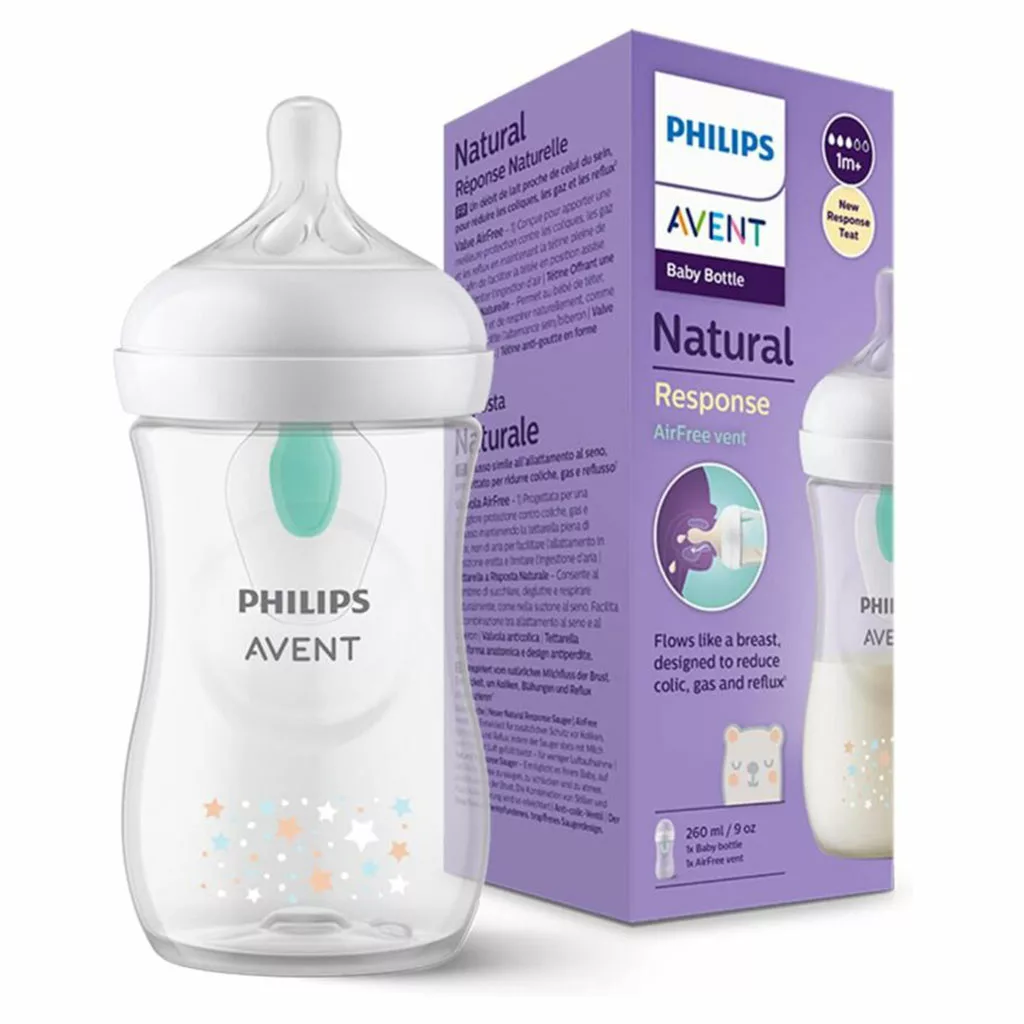 شیشه شیر اونت نچرال تکی جعبه ای 260میل 1+ماه 3قطره ستاره خرس Avent