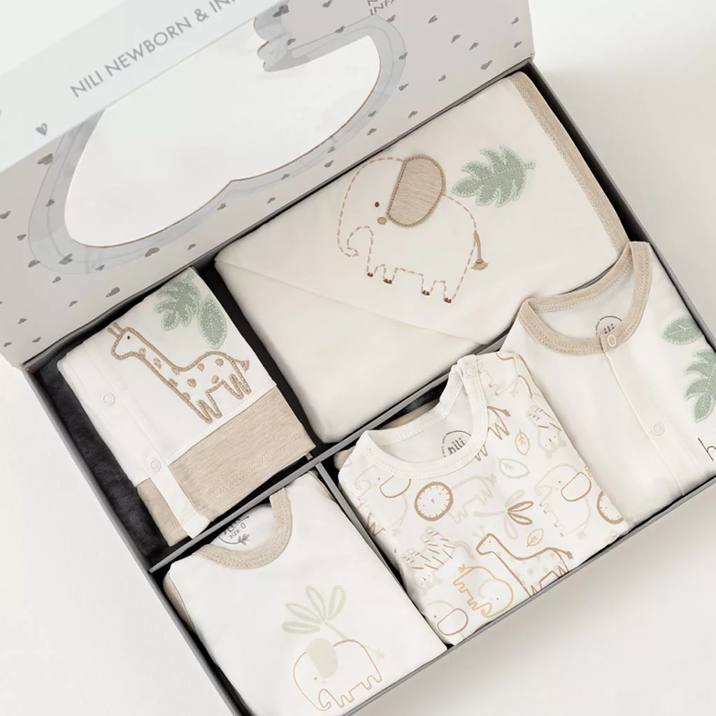 سرویس 13تکه نیلی زرافه جعبه ای فیل جنگل برگ سفید Nili