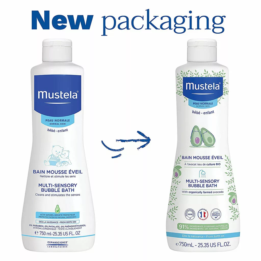 شامپو بدن یا فوم حمام آووکادو ماستلا Multi sensory bubble bath چندحسی 750میل 91درصد ارگانیک Mustela
