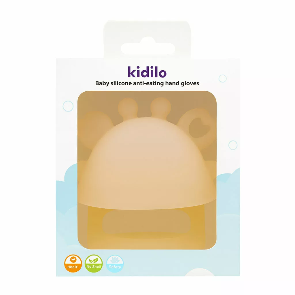 دندان‌گیر مچی دستکشی نوزاد Kidilo KD-6030 موم عسلی سیلیکون گرید غذایی