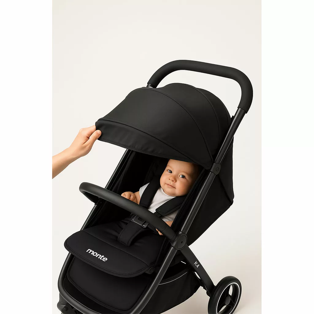 کالسکه مسافرتی کابین سایز تاشو مونته دسته عصایی بدنه مشکی Monte