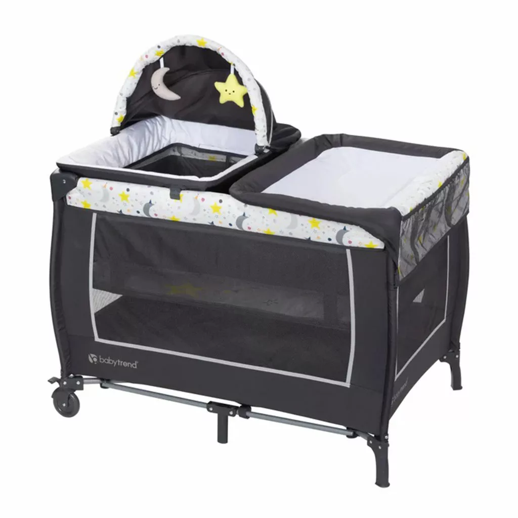 تخت پارک بیبی ترند مدل Lil Snooze Deluxe II Nursery Center Twinkle Little Moon babytrend