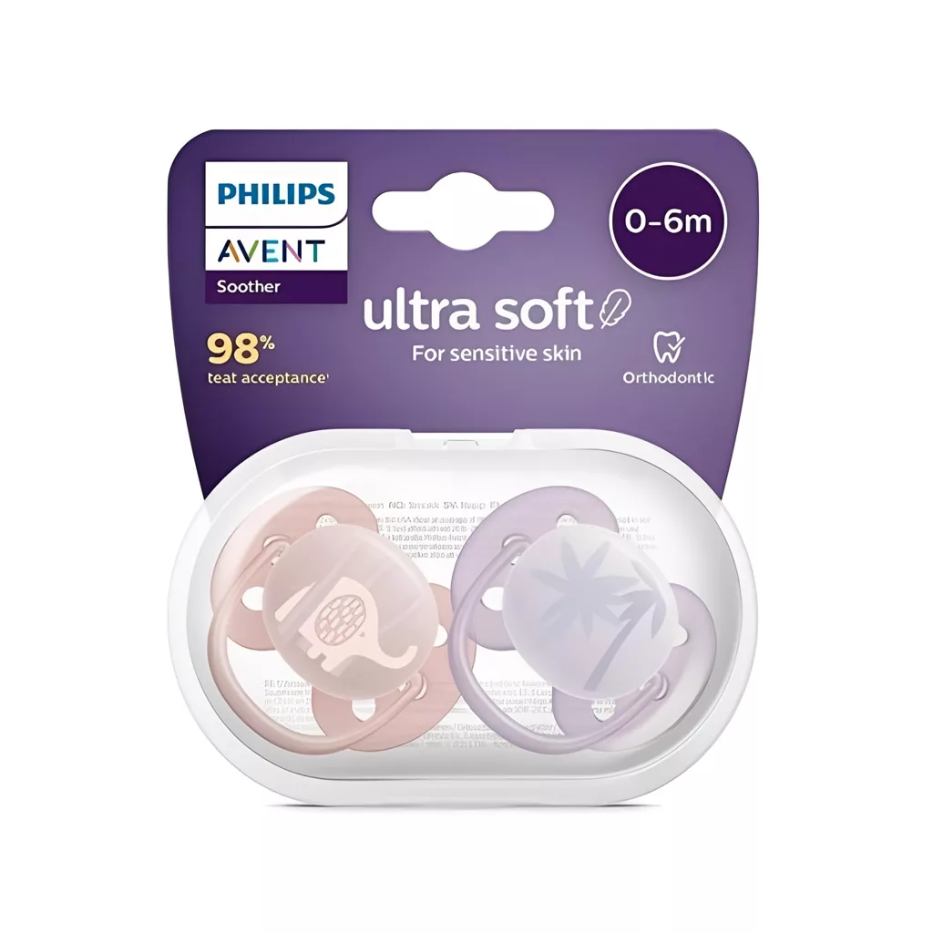 پستانک ارتودنسی ۰ تا ۶ ماه دوعددی Ultra Soft طرح فیل و نخل Avent