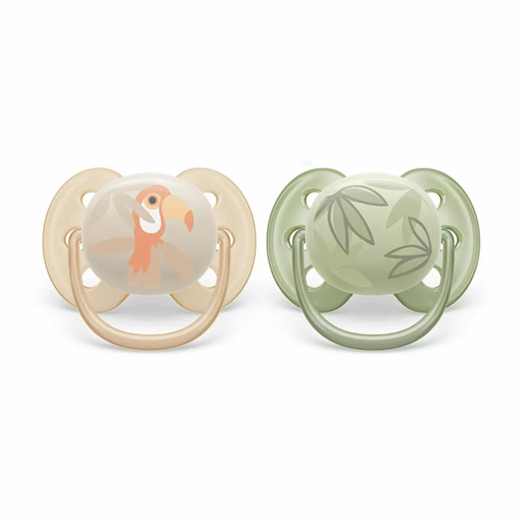 پستانک اونت 2 عددی Ultra Soft اولترا سافت 0-6 ماه طرح طوطی و برگ Philips Avent