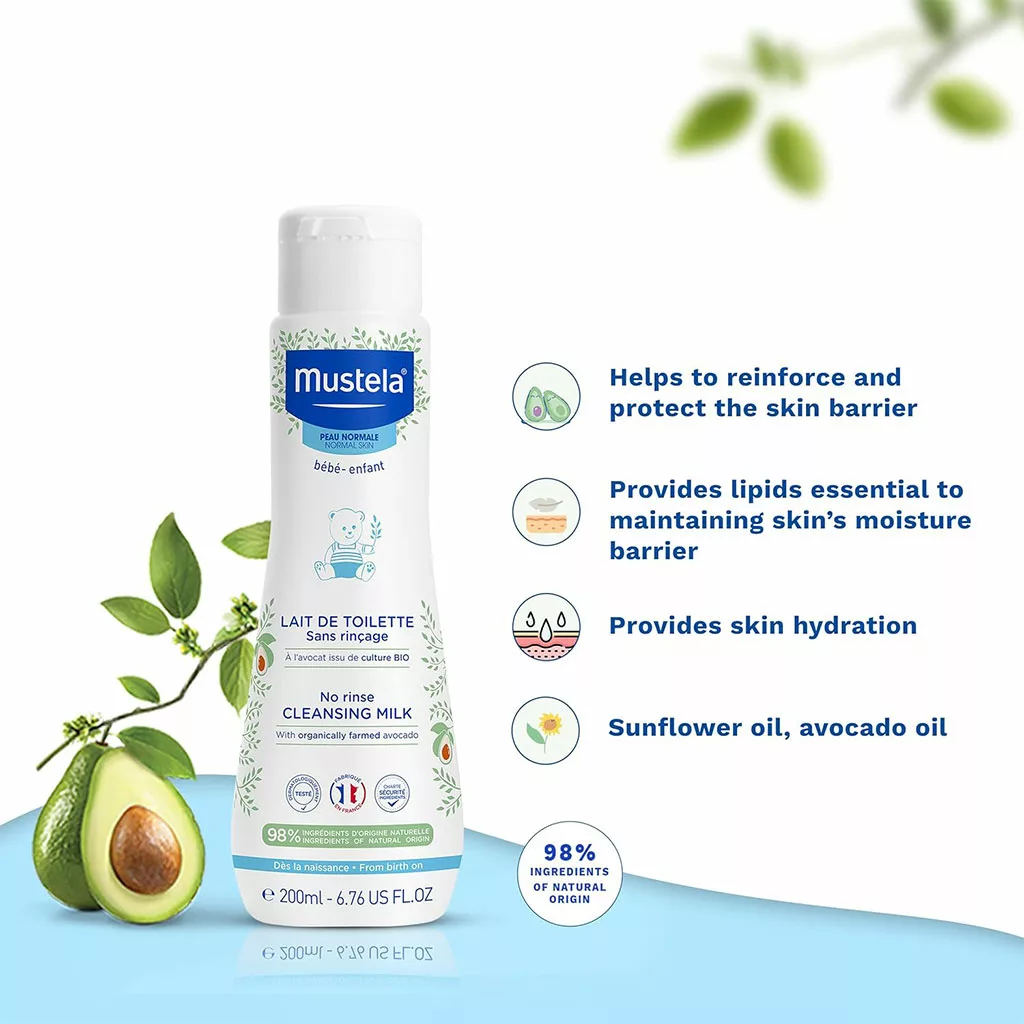 لوسیون بدون آبکشی ماستلا 98% ارگانیک آووکادو 200 میل Mustela No Rinse Cleansing Milk
